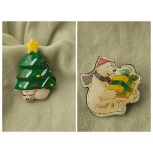 Vintage Christmas Pins Bundle Lindt Polar Bear Christmas Tree Cat